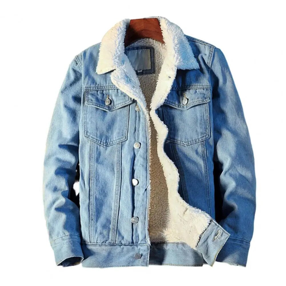 Miesten Talvitakki Fleecevuorattu Denim Kestävä Syksyyn ja Talveen 3