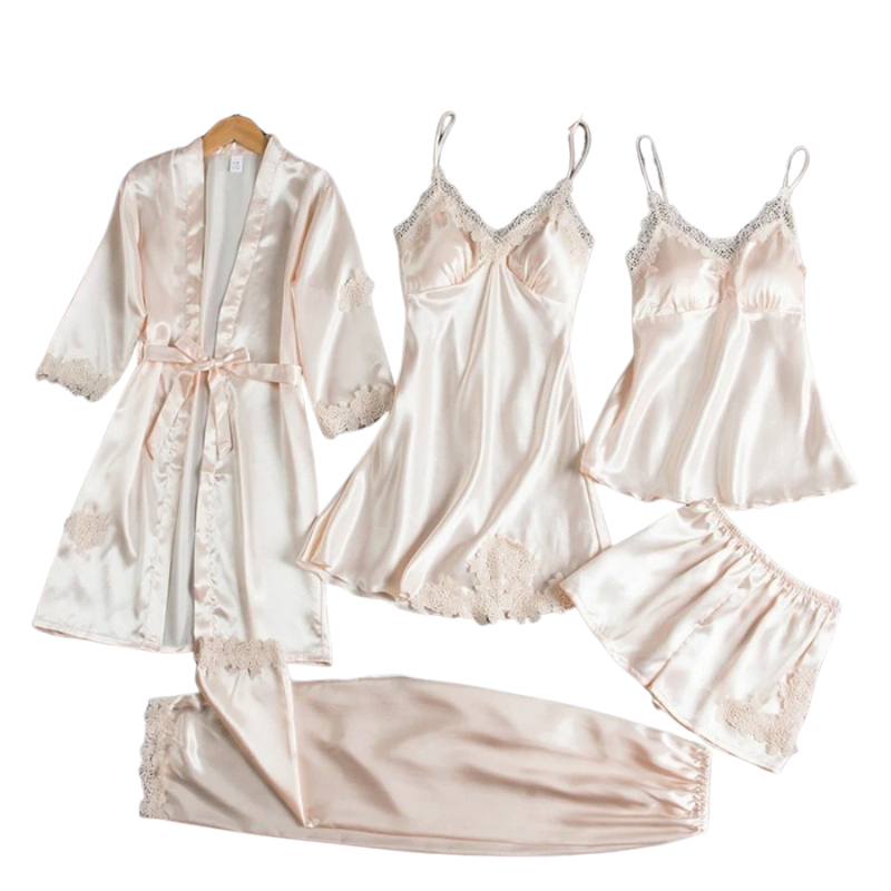 5-in-1 satiinityylinen yöasusetti | Satiinityylinen yöpaita ja pyjamat | Ylelliset yöasut naisille 3