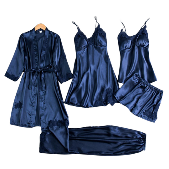 5-in-1 satiinityylinen yöasusetti | Satiinityylinen yöpaita ja pyjamat | Ylelliset yöasut naisille 5