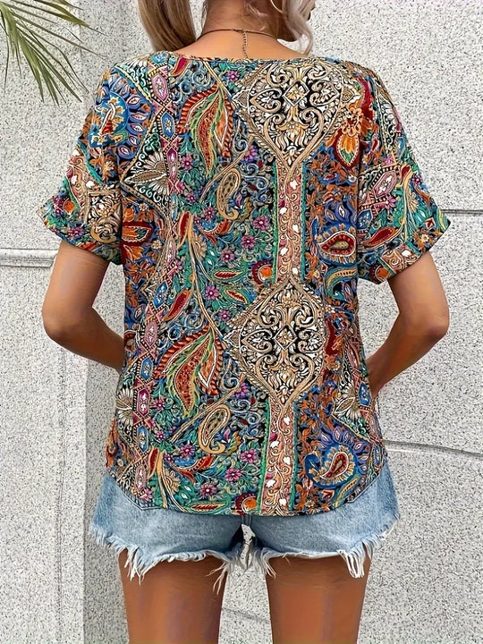 Naisten Pusero V-kaulus Paisley Print Kevyt Polyesteri-4