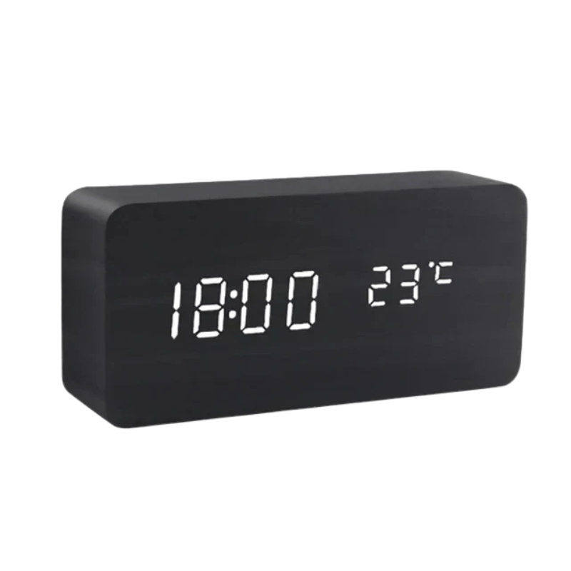 Ääniohjattu LED-kello Moderni Puukotelo 11