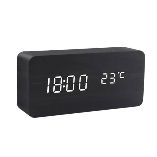 Ääniohjattu LED-kello Moderni Puukotelo 11