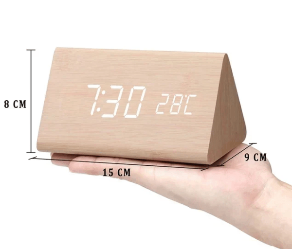 Ääniohjattu LED-kello Moderni Puukotelo 5