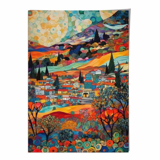 Abstrakti Taideprintti Kaupunkimaisemalla Boho Tyylinen Decor 0