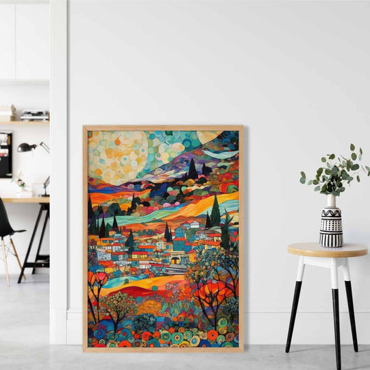 Abstrakti Taideprintti Kaupunkimaisemalla Boho Tyylinen Decor 1