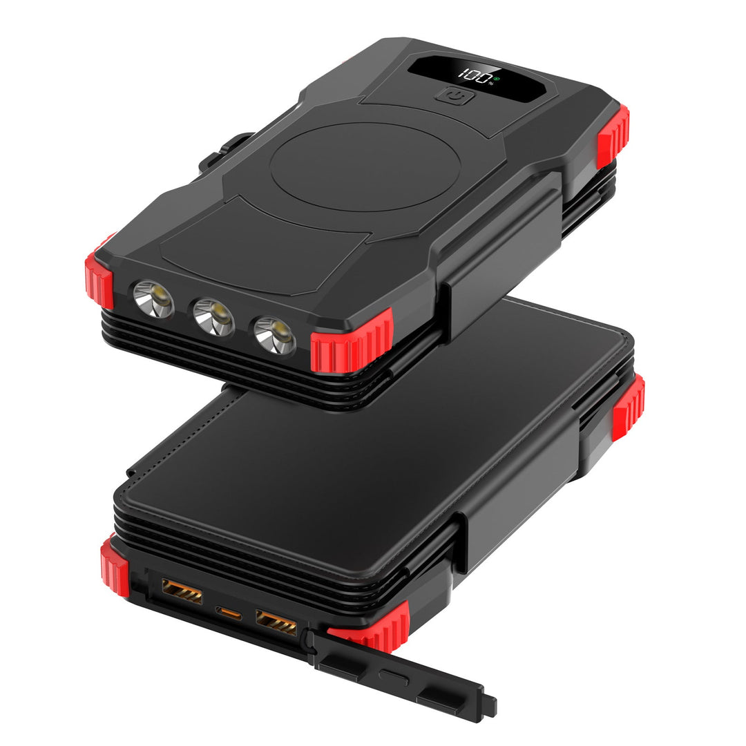 Aurinkoenergiapankki integroidulla LED-valaistuksella ja useilla USB-porteilla 0