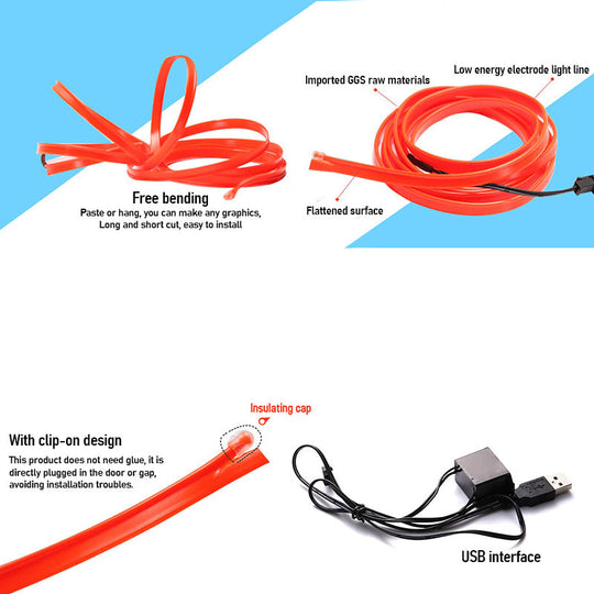 Auton Neonvalaistuspaketti USB-liitännällä Muokattavalla Valokaapelilla 6