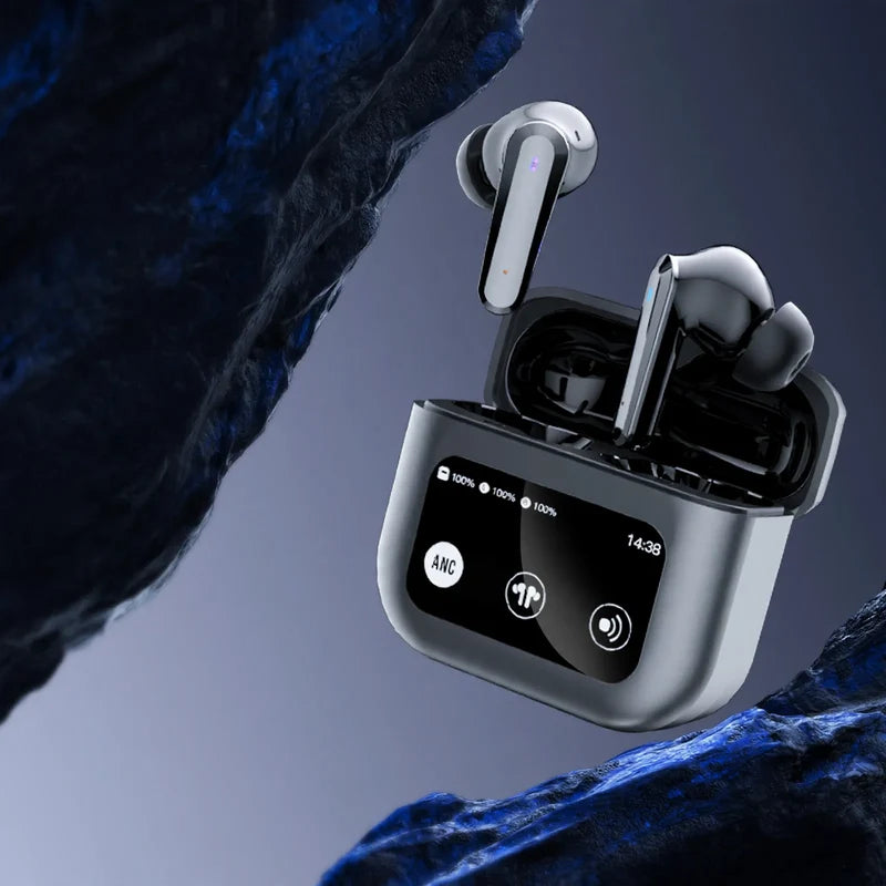 Bluetooth-kuulokkeet aktiivisella melunvaimennuksella ja LCD-näytöllä 4