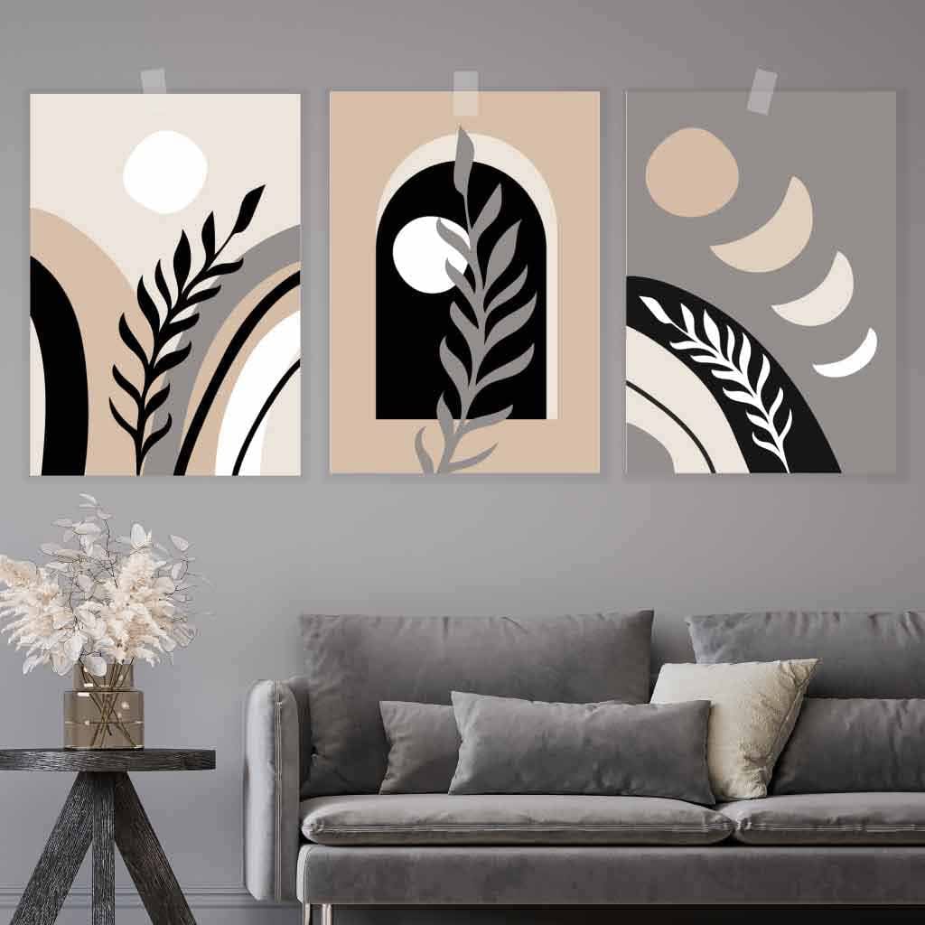 Boho Abstract Seinätulosteet Setti Kolme Taideprinttiä 0