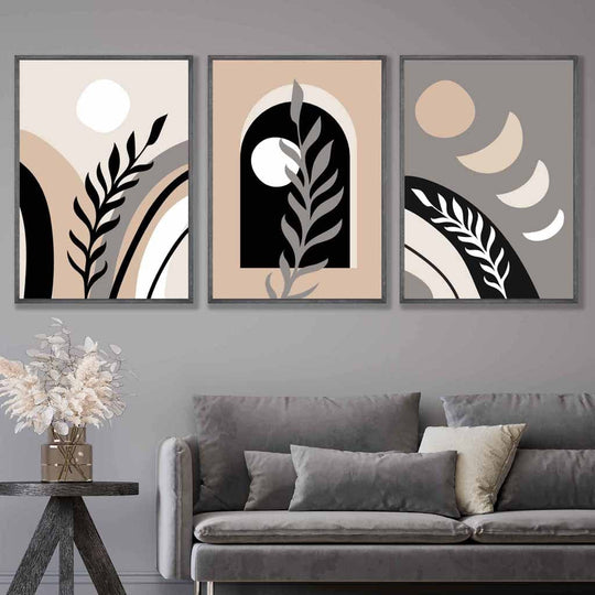 Boho Abstract Seinätulosteet Setti Kolme Taideprinttiä 1