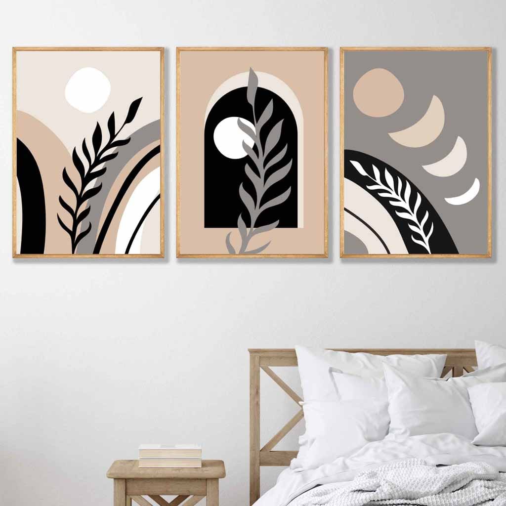 Boho Abstract Seinätulosteet Setti Kolme Taideprinttiä 2