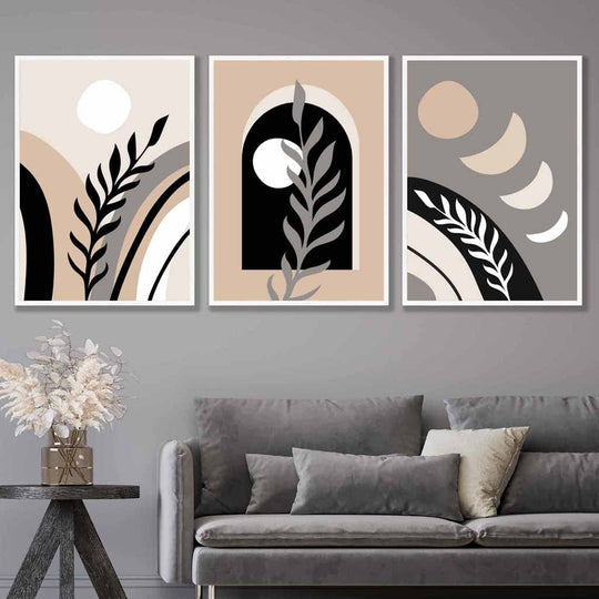 Boho Abstract Seinätulosteet Setti Kolme Taideprinttiä 3