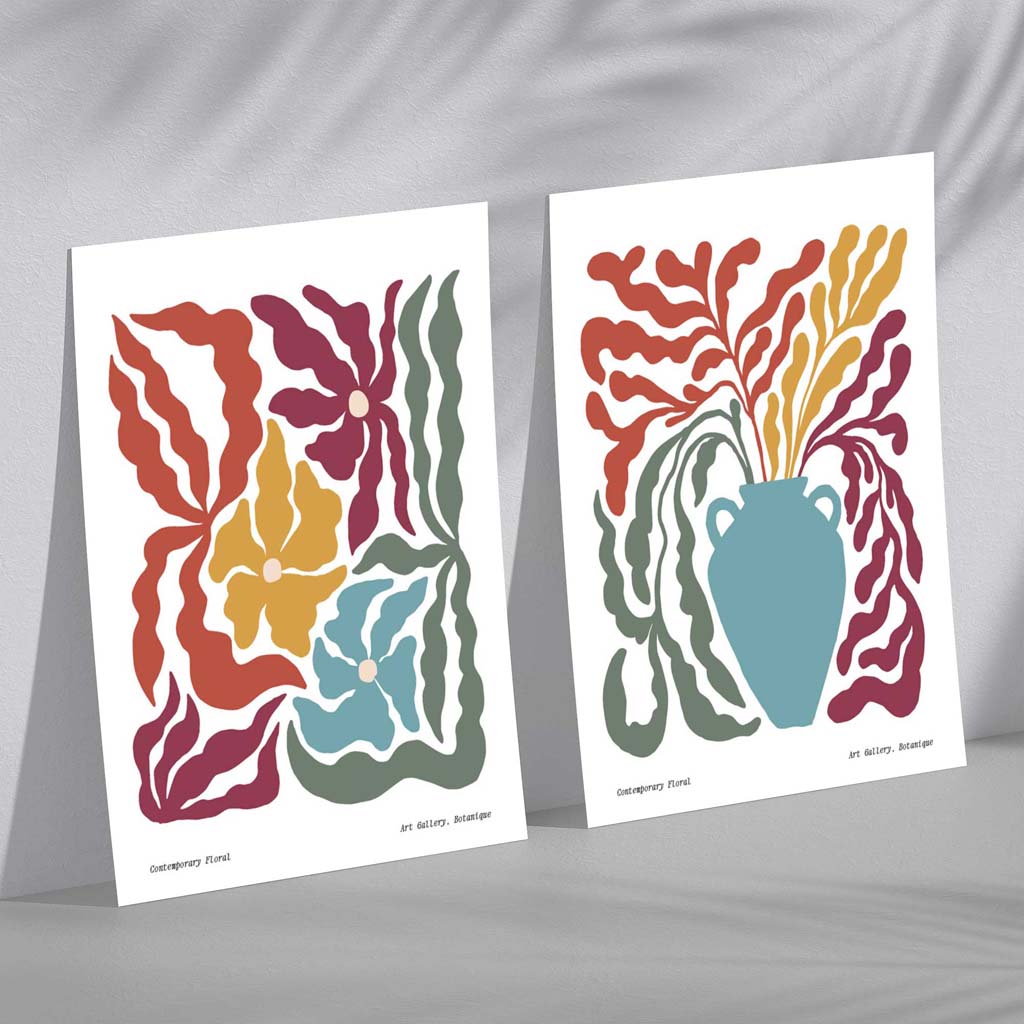 Boho Flower Art Print Set, 2 Framed Prints 1