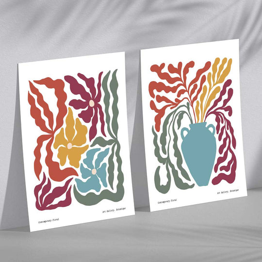 Boho Flower Art Print Set, 2 Framed Prints 1
