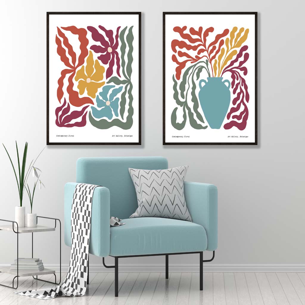 Boho Flower Art Print Set, 2 Framed Prints 2