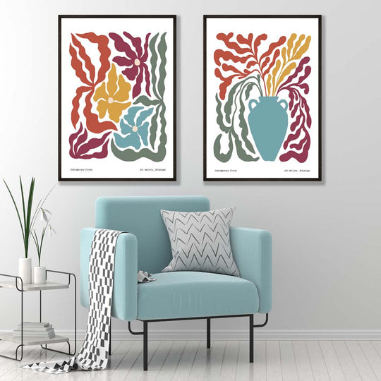 Boho Flower Art Print Set, 2 Framed Prints 2
