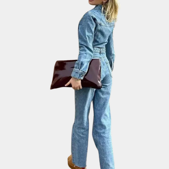 Naisten Farkkuhyppypuku Pitkät Hihat Polyesteri Denim-3