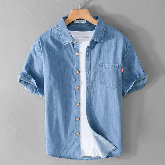 Miesten Rento Denim-paita Klassinen Hengittävä Kangas 5