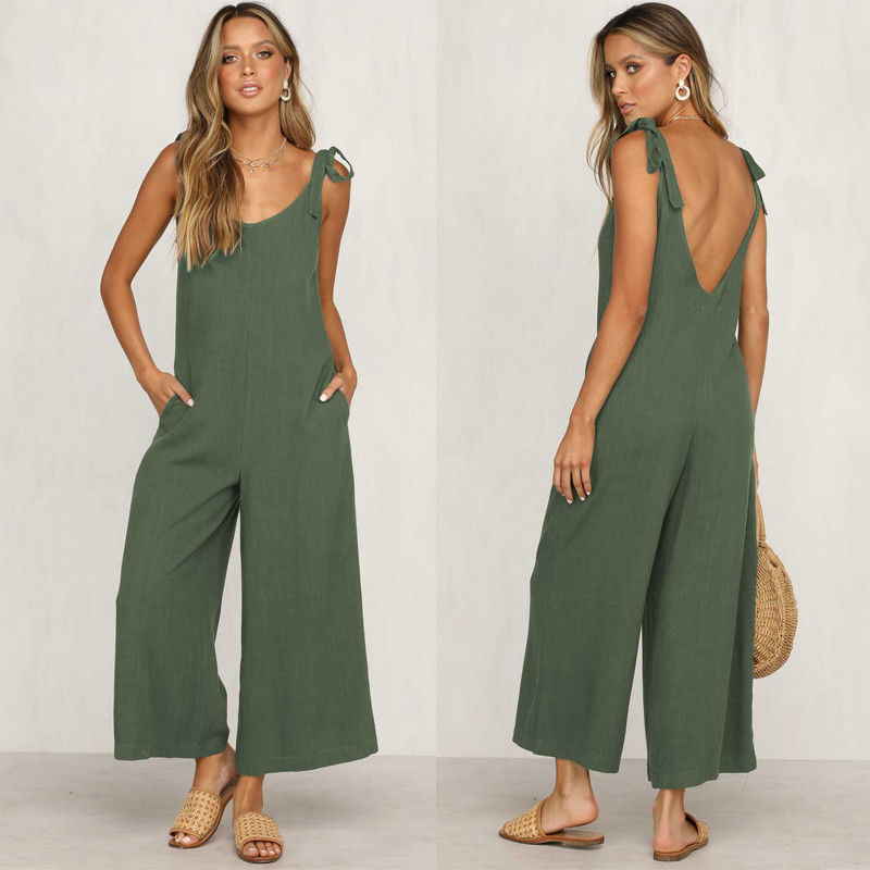 Naisten Hihaton Jumpsuit Leveillä Putkilla Kevyt Materiaali-2
