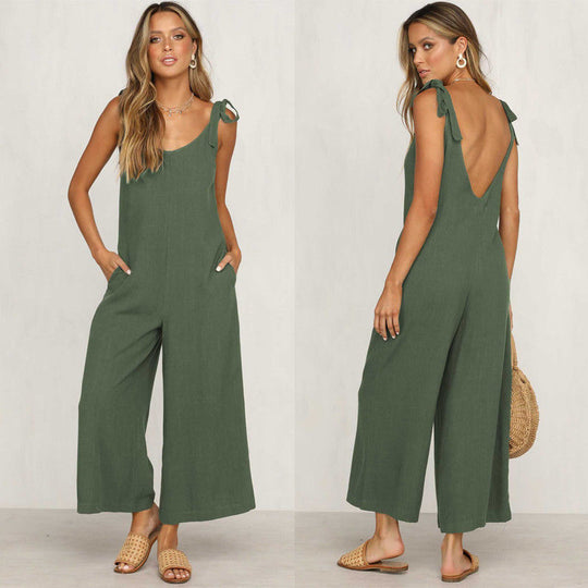 Naisten Hihaton Jumpsuit Leveillä Putkilla Kevyt Materiaali-2