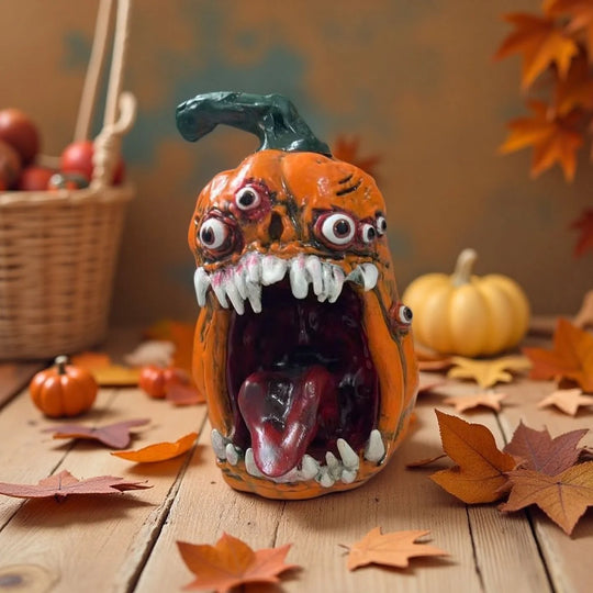 Halloweenin koristekurpitsahahmo aavemaisella ilmeellä 0