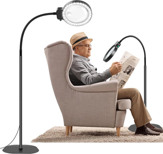 Handsfree LED-suurennuslasi säädettävällä joutsenkaulalla ja kahdella suurennustasolla 0
