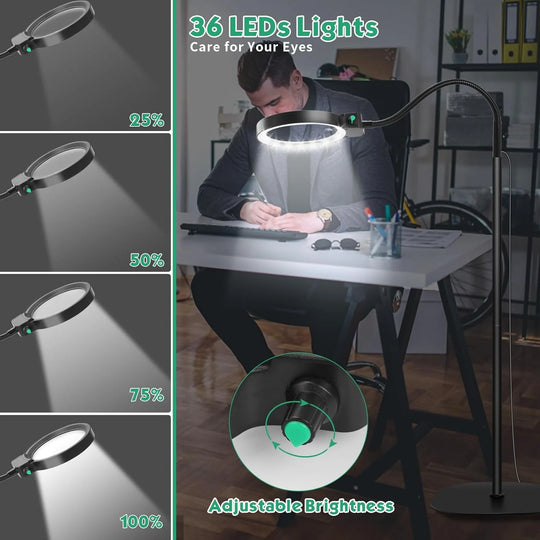 Handsfree LED-suurennuslasi säädettävällä joutsenkaulalla ja kahdella suurennustasolla 2