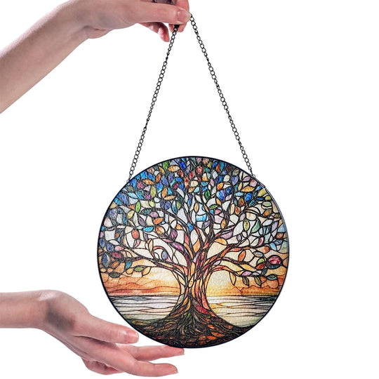 Ikkunakoriste Elämänpuu Käsintehty Lasimaalauksella 0