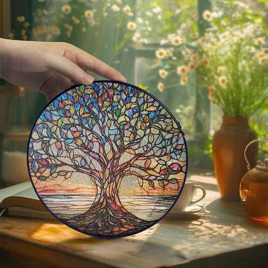 Ikkunakoriste Elämänpuu Käsintehty Lasimaalauksella 2