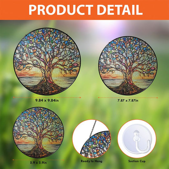 Ikkunakoriste Elämänpuu Käsintehty Lasimaalauksella 6