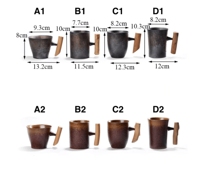 Japanilainen Kahvimuki Puisella Kahvalla Vintage Tyylillä 0