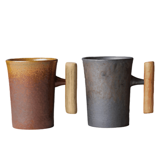 Japanilainen Kahvimuki Puisella Kahvalla Vintage Tyylillä 2