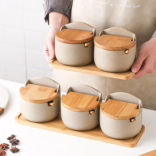 Japanilaistyylinen Keraaminen Maustepurkki Bambukannella 1