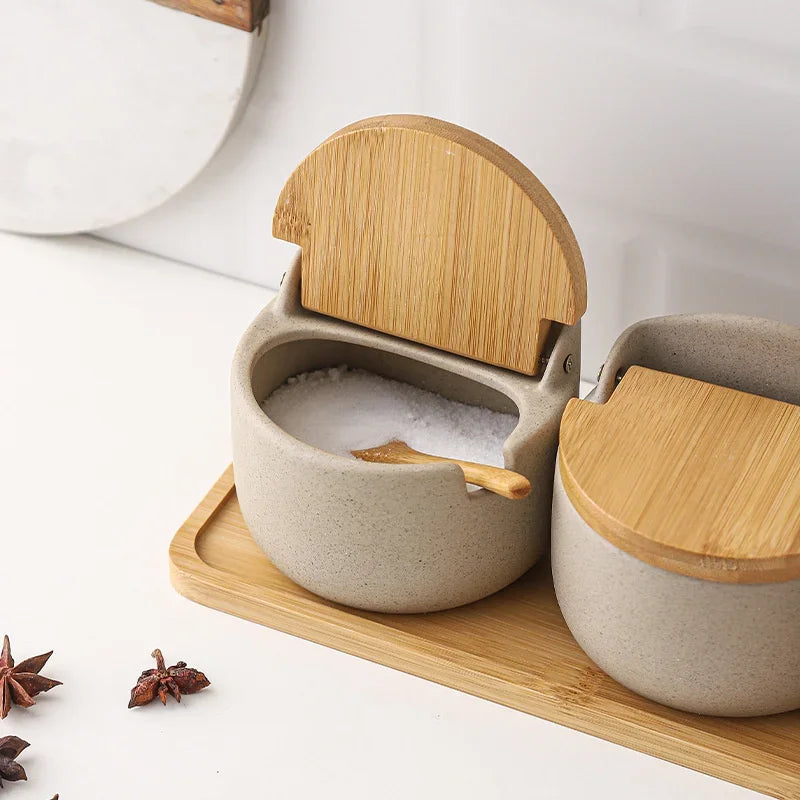 Japanilaistyylinen Keraaminen Maustepurkki Bambukannella 2