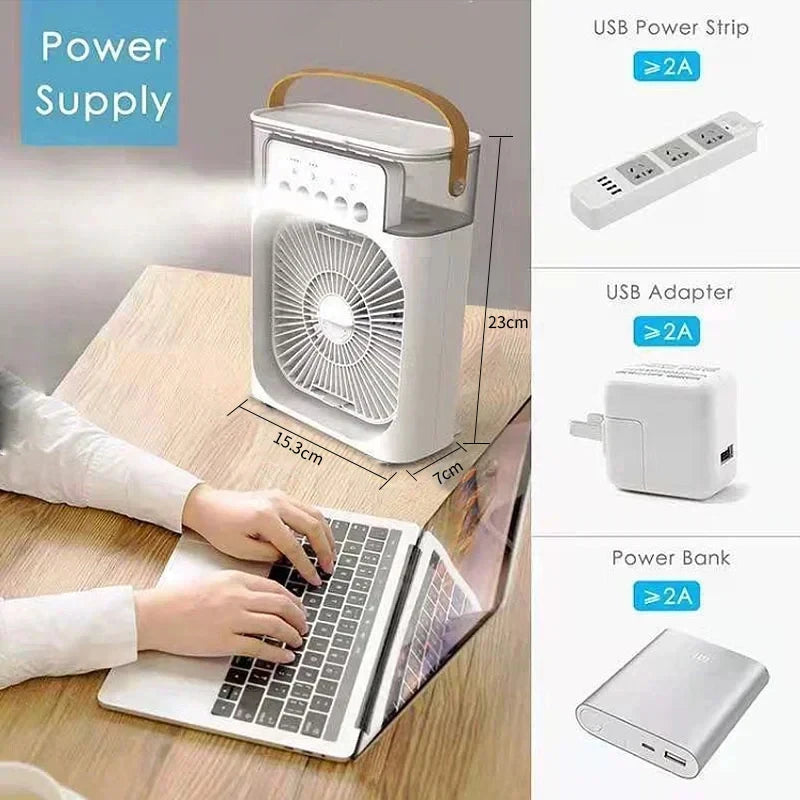 Kannettava USB Tuuletin Ilmankostuttimella ja LED-valolla 2