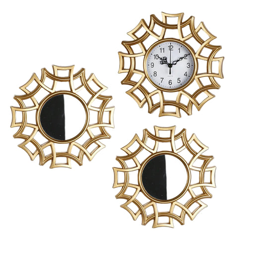 Kolmiosainen Seinäkoriste Kello ja Peilisetti 0