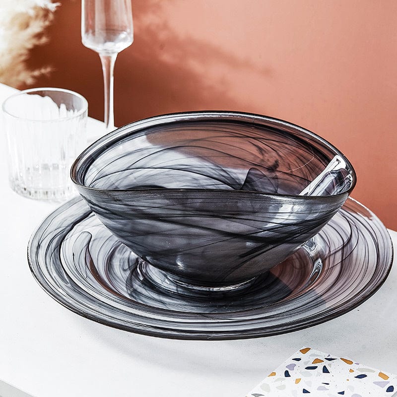 Lasinen Salaattikulho Epäsäännöllisellä Muotoilulla Moderni Kattaukseen 1