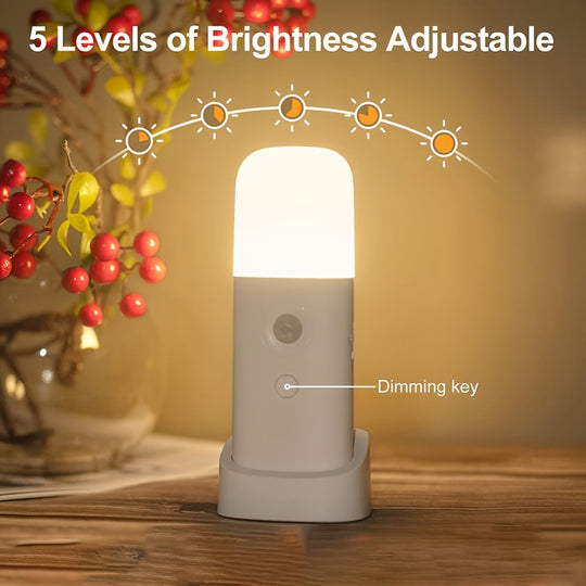 Liiketunnistimella varustettu LED-yölamppu säädettävällä kirkkaudella 0