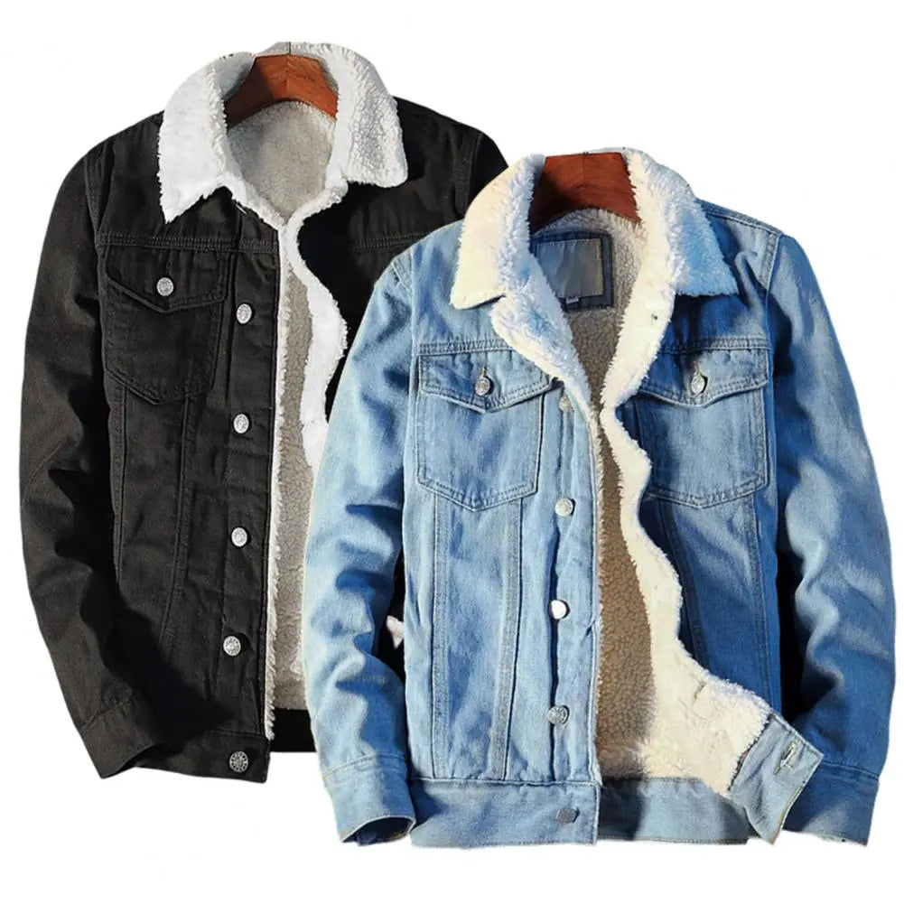 Miesten Talvitakki Fleecevuorattu Denim Kestävä Syksyyn ja Talveen 2