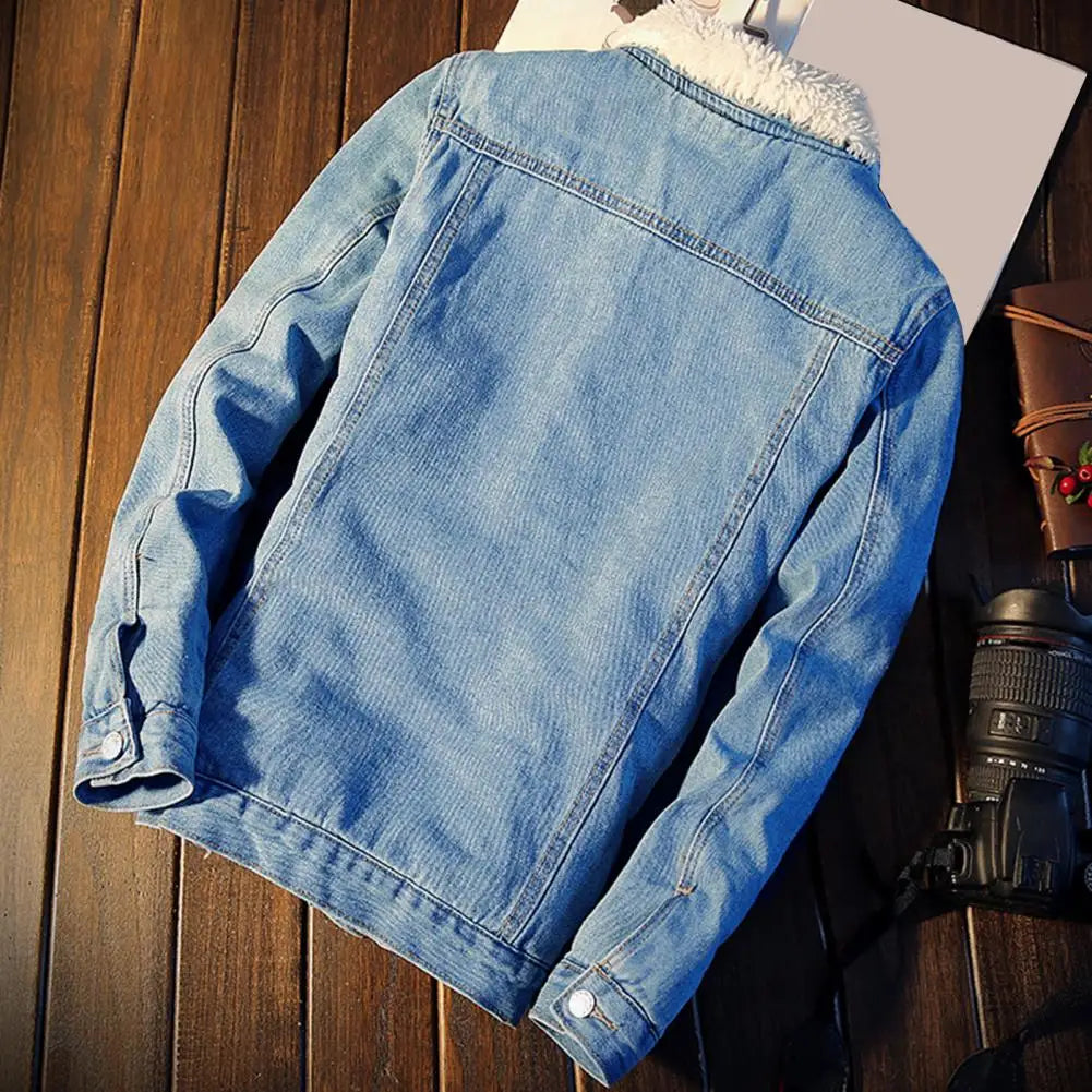 Miesten Talvitakki Fleecevuorattu Denim Kestävä Syksyyn ja Talveen 4