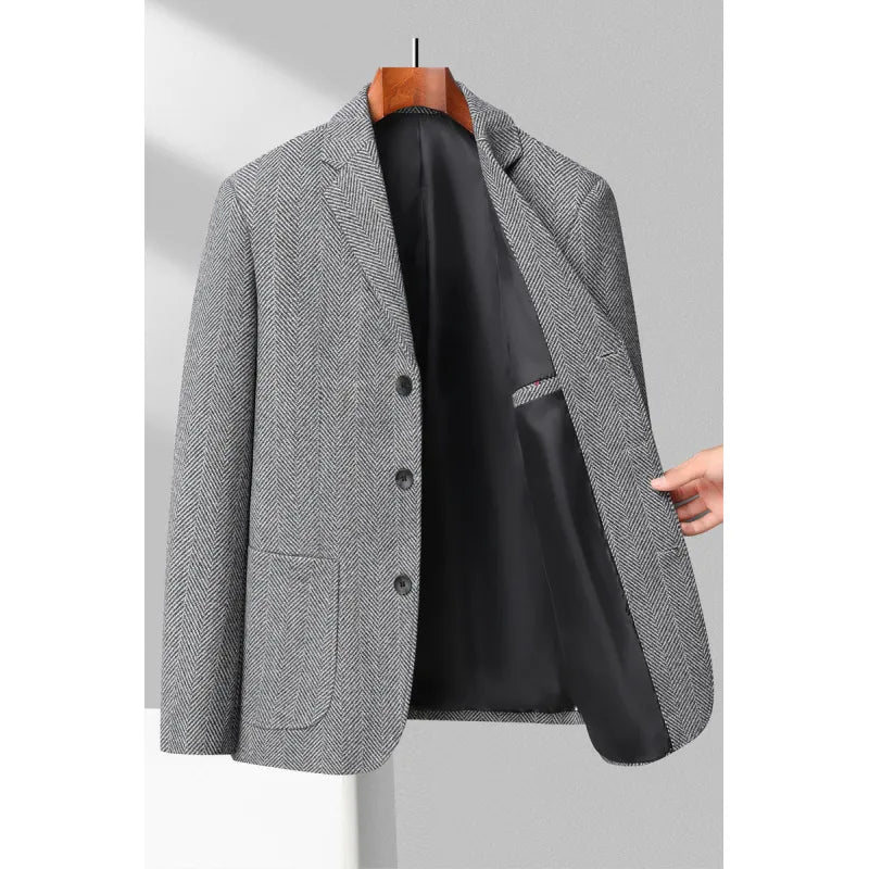 Miesten Blazer Ullasekoitus Klassinen Muotoilu Hackattu Lapel 1