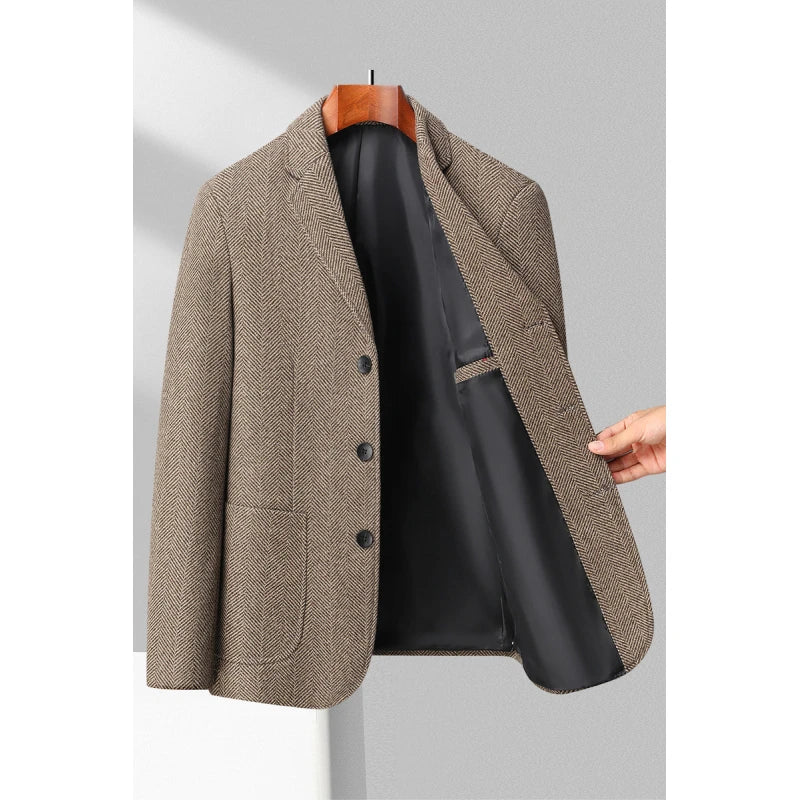 Miesten Blazer Ullasekoitus Klassinen Muotoilu Hackattu Lapel 2