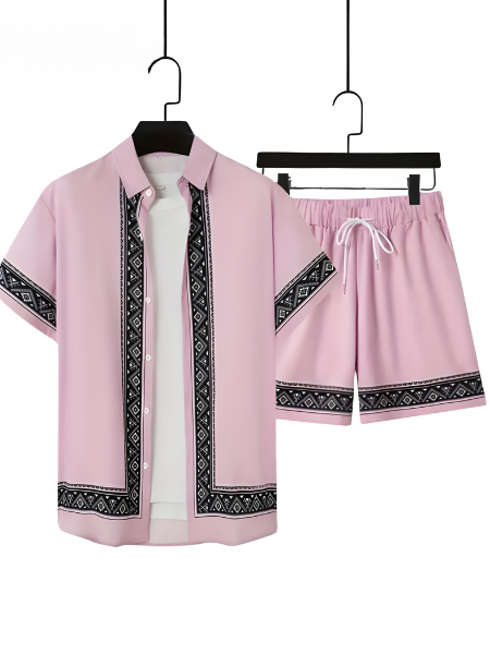 Miesten Boho Kesäsetti Rento Paita ja Shortsit 1