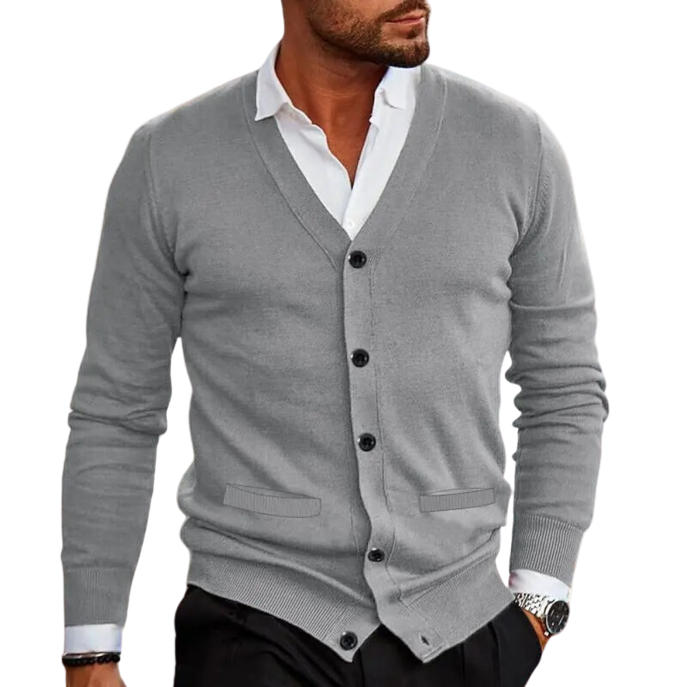 Miesten Cardigan V-kaula-aukolla Napilla Pehmeä Materiaali 0