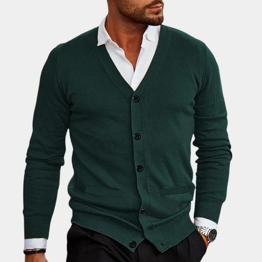 Miesten Cardigan V-kaula-aukolla Napilla Pehmeä Materiaali 1