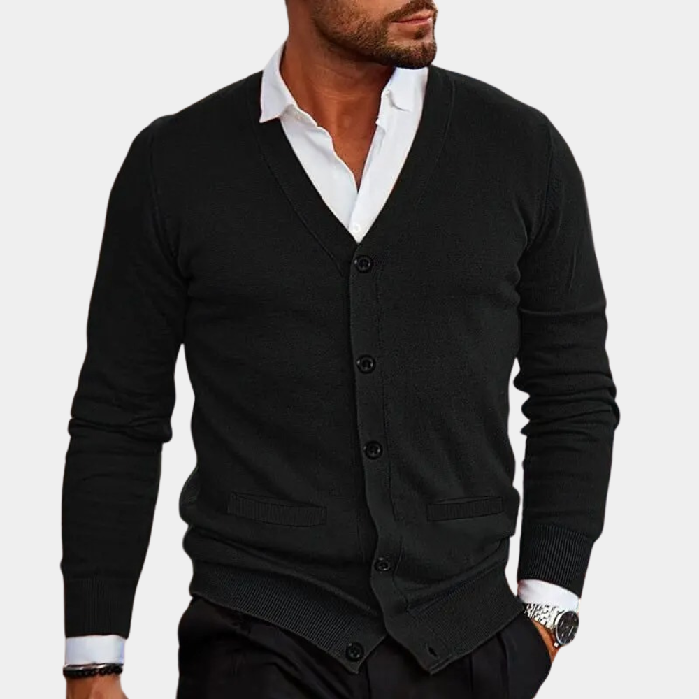 Miesten Cardigan V-kaula-aukolla Napilla Pehmeä Materiaali 3
