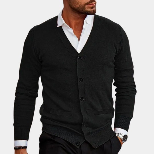 Miesten Cardigan V-kaula-aukolla Napilla Pehmeä Materiaali 3