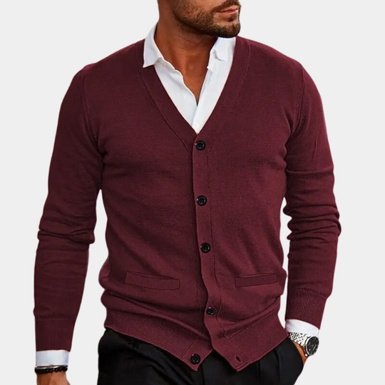 Miesten Cardigan V-kaula-aukolla Napilla Pehmeä Materiaali 5