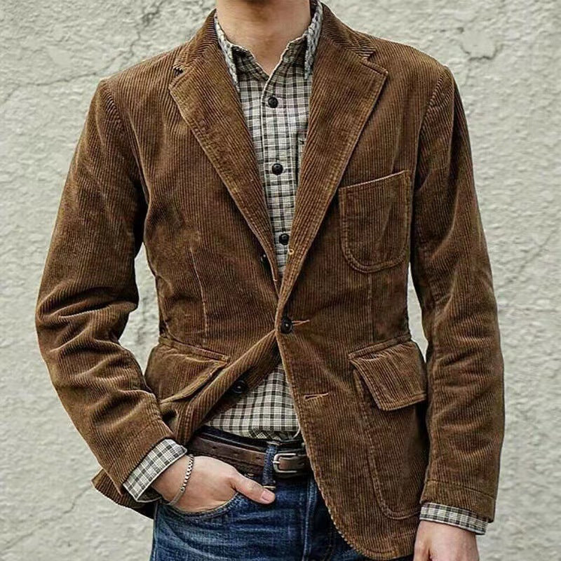 Miesten Cord-Blazer ja Vestiyhdistelmä Modernilla Corduroy Materiaalilla 2