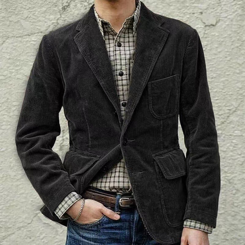 Miesten Cord-Blazer ja Vestiyhdistelmä Modernilla Corduroy Materiaalilla 3